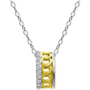 Cubic Zirconia Open Link Rondelle Slide Pendant Necklace, 16" + 2" extender